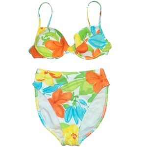 S La Blanca Vintage Vibrant Neon Floral Print High Waist Bikini Swimsuit